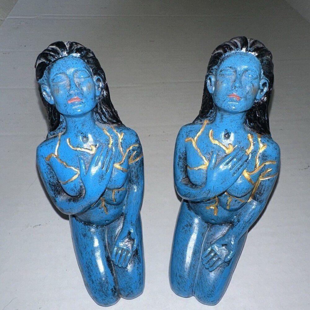 Women Yoga Wooden Meditation Statue Figurines Garden Tabletop Decor Wood Blue